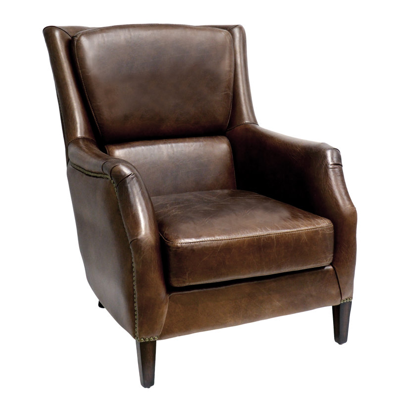 Pasargad Vicenza 30" Wide Top Grain Leather Wingback Chair Perigold